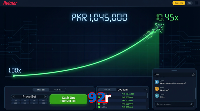 Main screen of 92R aviator page for PK players